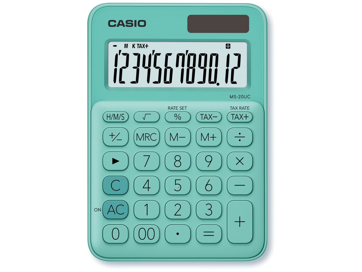 CASIO Mini Taschenrechner MS-20UC-GN-S 12-stellig grün (4549526700040)