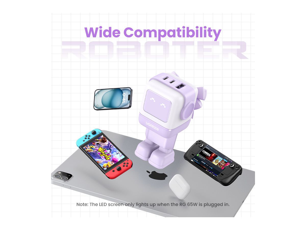 UGREEN Nexode RG 65W 3-Port GaN 35291 2x USB-C,1xUSB-A, Purple (6941876232918)