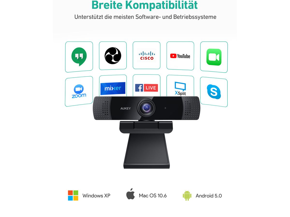 AUKEY Stream Webcam 1080P Dual Mic PC-LM1E black, USB 2.0 (0631390543268)