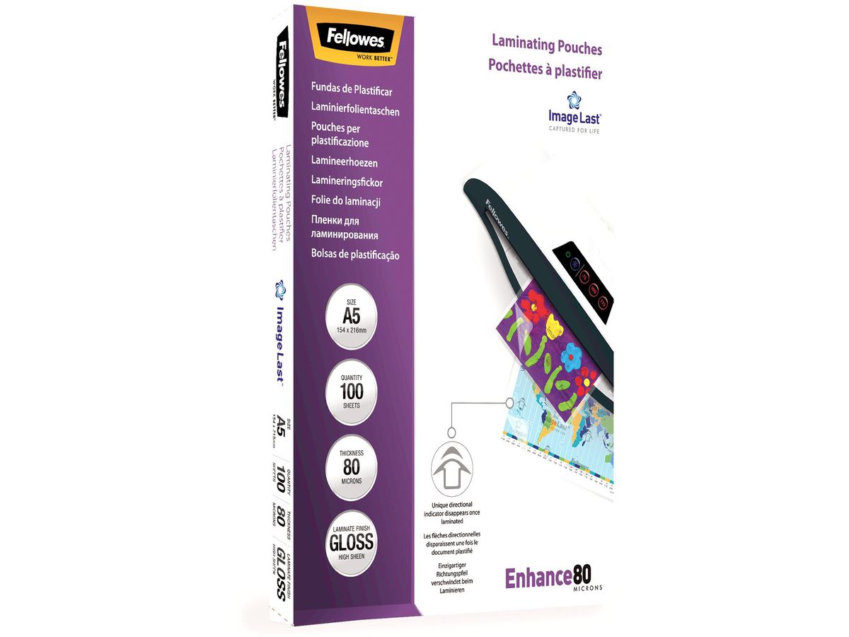 FELLOWES Laminiertasche A5 5306002 glanz, 80my 100 Stk (0077511530609)