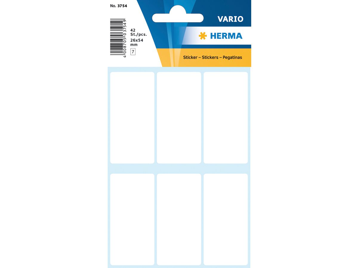 HERMA Etichette 26×54mm 3754 bianco 42 pezzi (4008705037549)