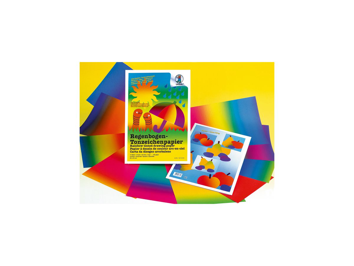 URSUS Tonzeichenpapier 23x33cm 15210099 130g, Regenbogen ass. 10 Blatt (4008525578123)