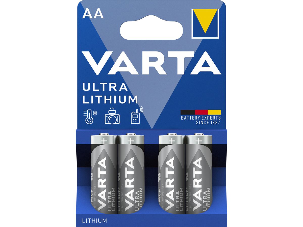 VARTA Batterie Lithium AA,1,5V 6106301404 2900 mAh 4 Stück (4008496680511)