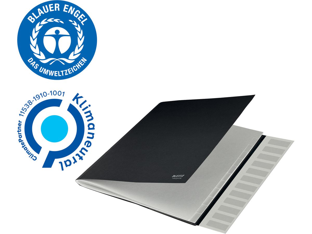 LEITZ Ordnungsmappe Recycle A4 3915-00-95 schwarz, Karton 12 Fächer (4002432128075)