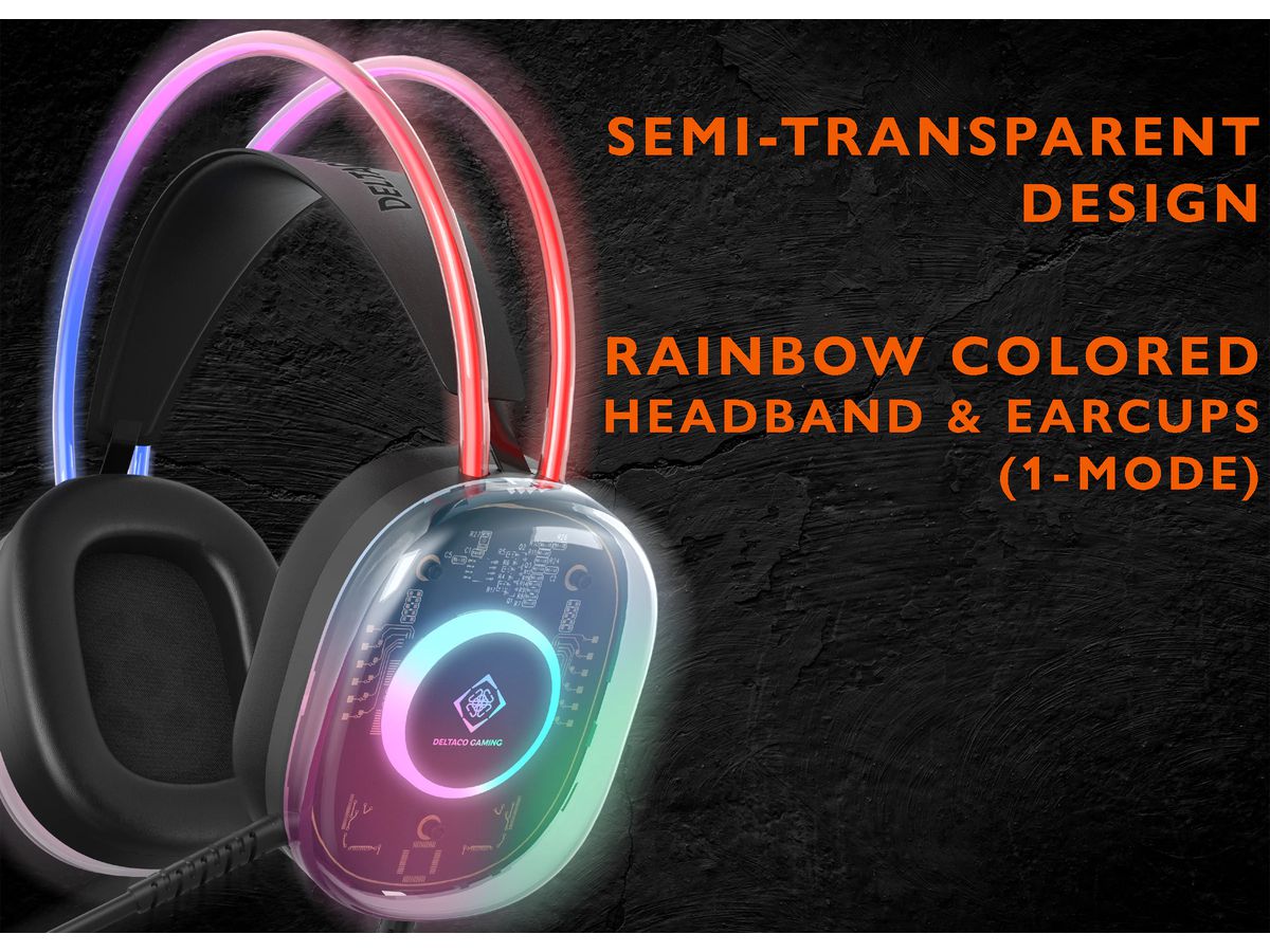 DELTACO GAMING Headset DH230 RGB GAM-186 Semi-transp.Headband,Earcups (5706470154537)