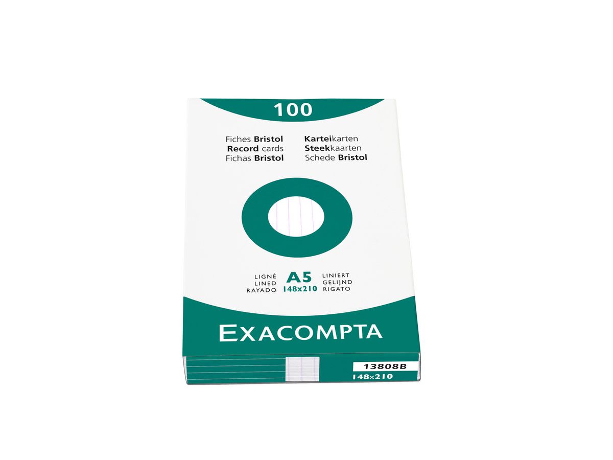 EXACOMPTA Karteikarten liniert A5 13808B weiss 100 Stück (3130630138082)