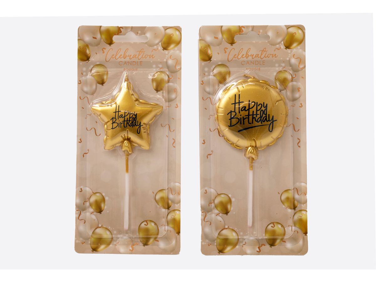 ROOST Kerze Happy Birthday CD6125 Gold, assortiert (5024418498636)