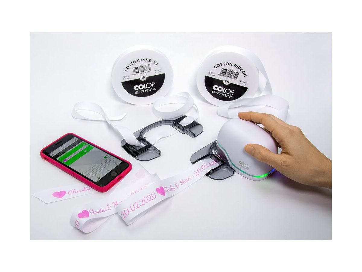 COLOP Nastro di cotone 15mmx25m 154921 per e-mark, bianco (9004362518884)