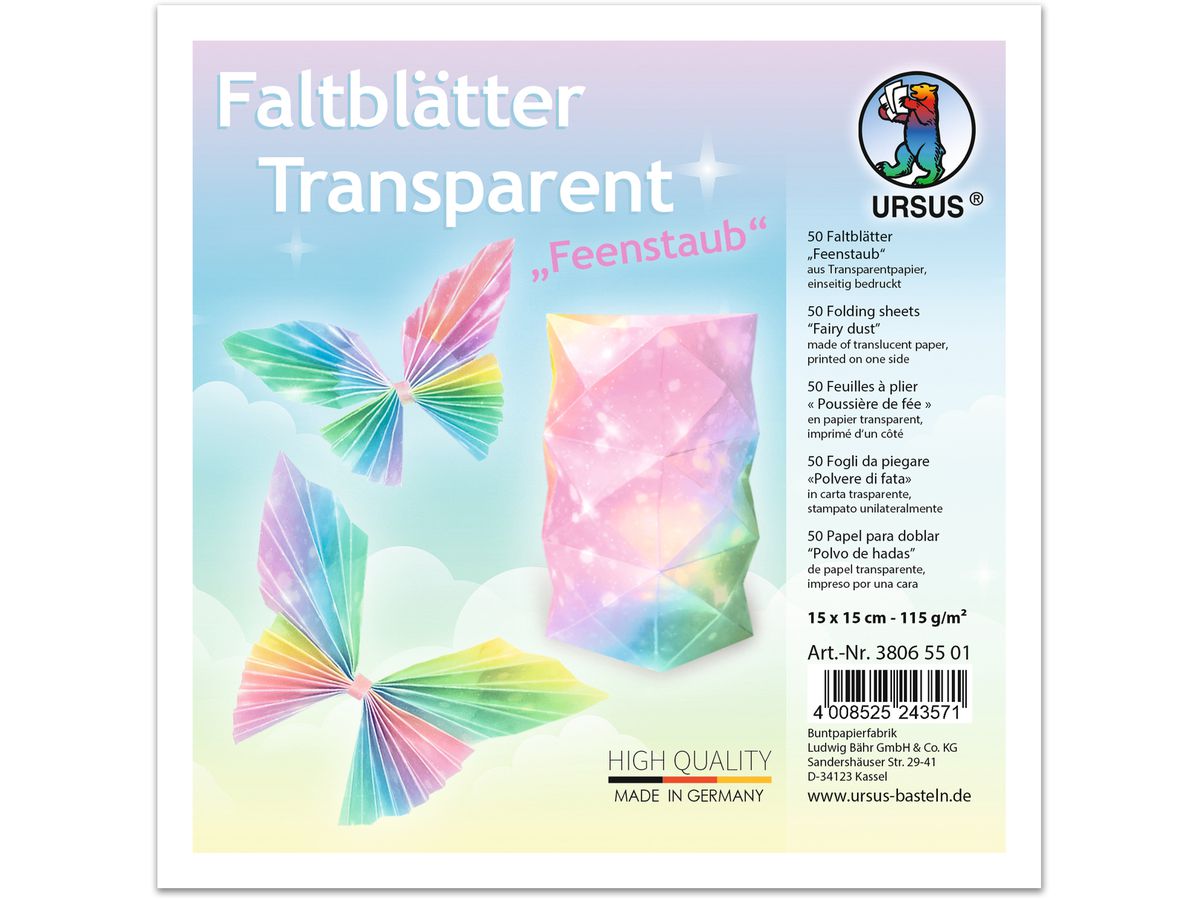 URSUS Faltblätter Transparentpapier 38065501 Feenstaub,15x15cm 50 Blatt (4008525243571)