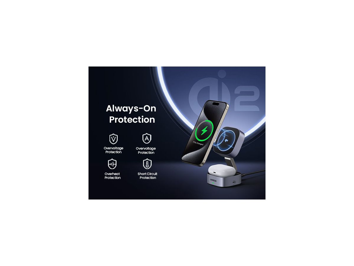UGREEN Magnetic Wireless Charger 35316 2in1,20W,Qi2, iPhone,AirPods (6941876233168)