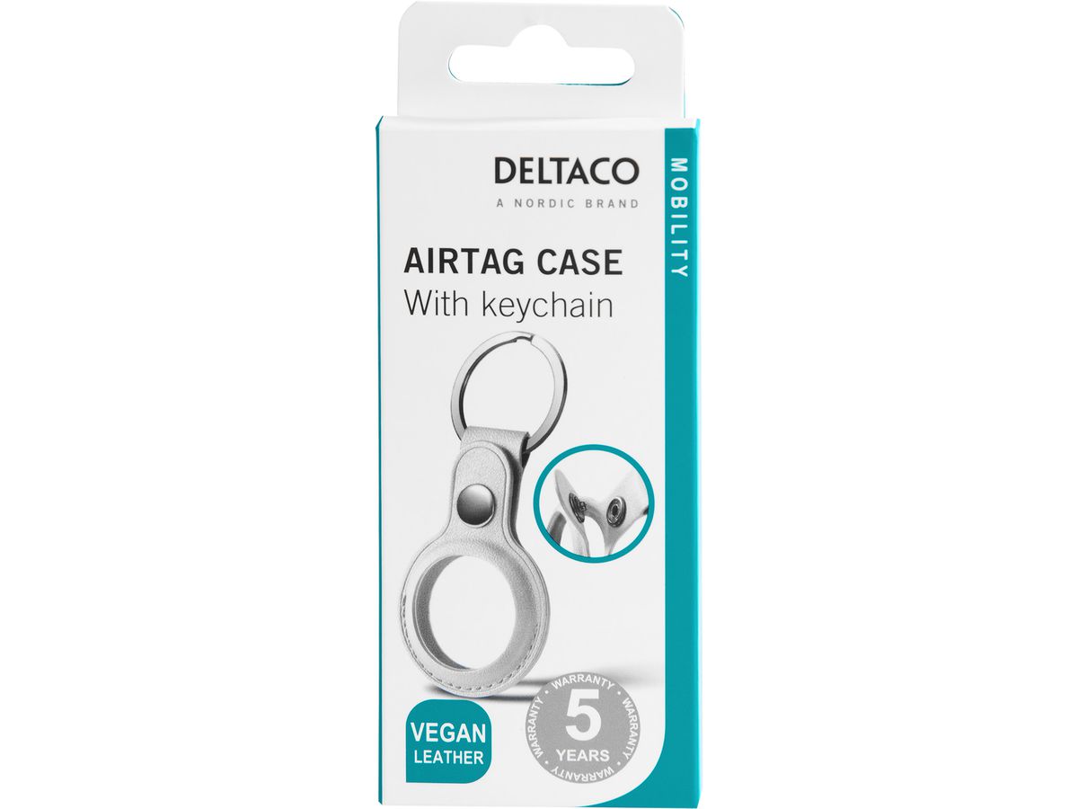DELTACO Apple AirTag case, keychain MCASE-TAG11 vegan leather, white (7333048053978)