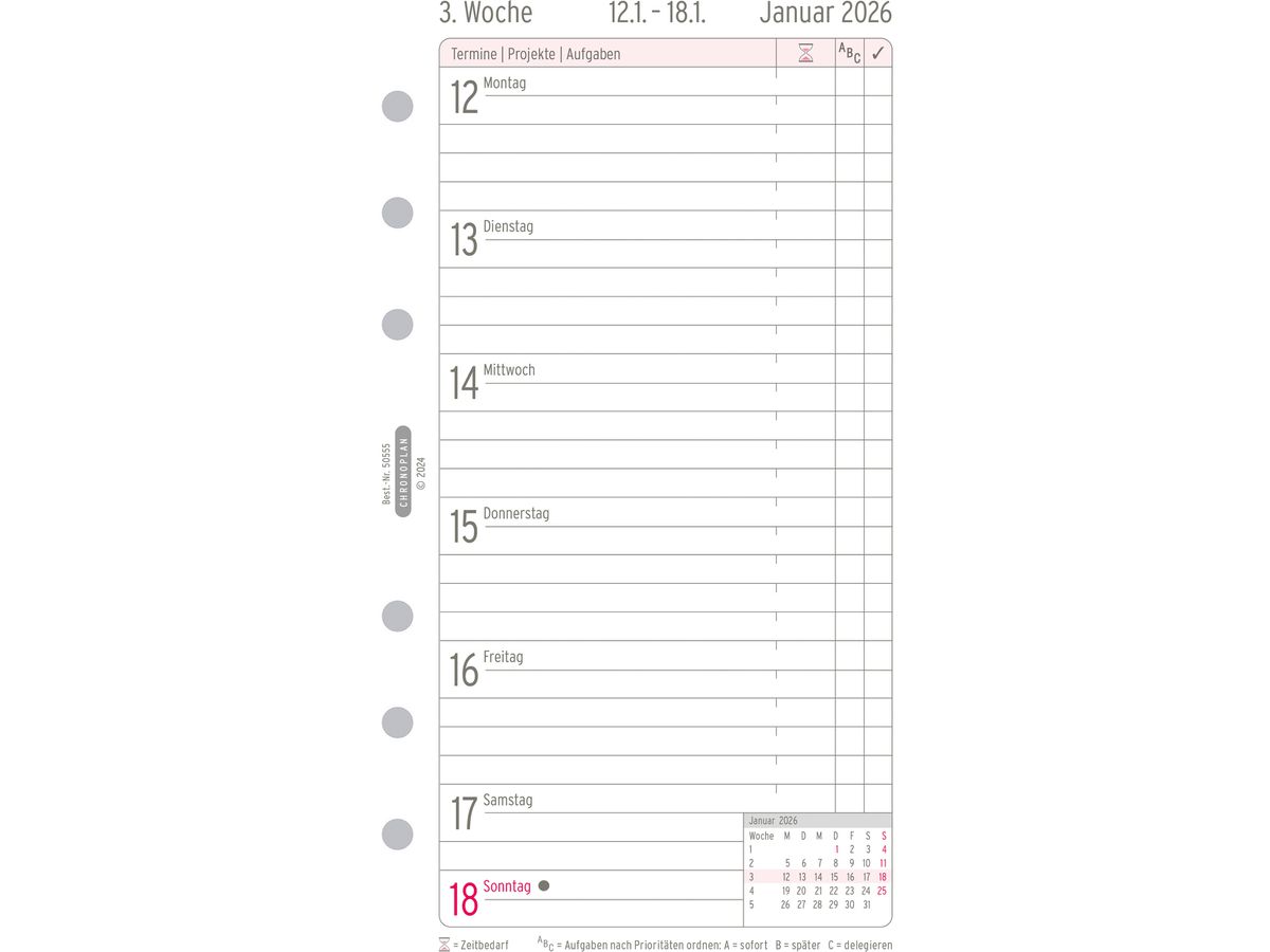 CHRONOPLAN Ersatz Wochenplan 2026 50556Z.26 1W/1S in Zeilen Midi (4004182088555)