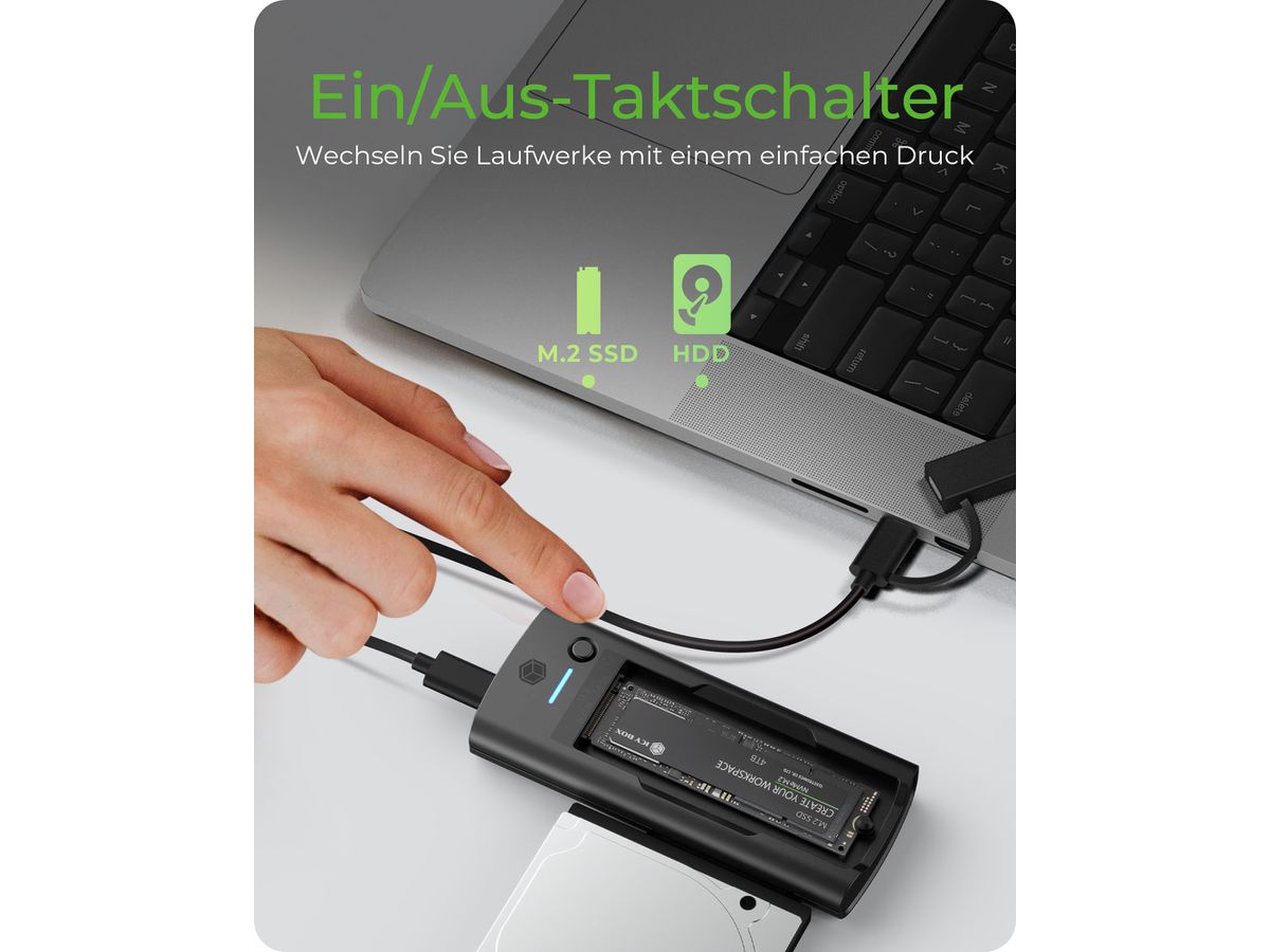 ICY BOX DockingStation M.2 IB-180MS-C31 NVMe SSD & SATA Drive, USB-C (4250078174356)