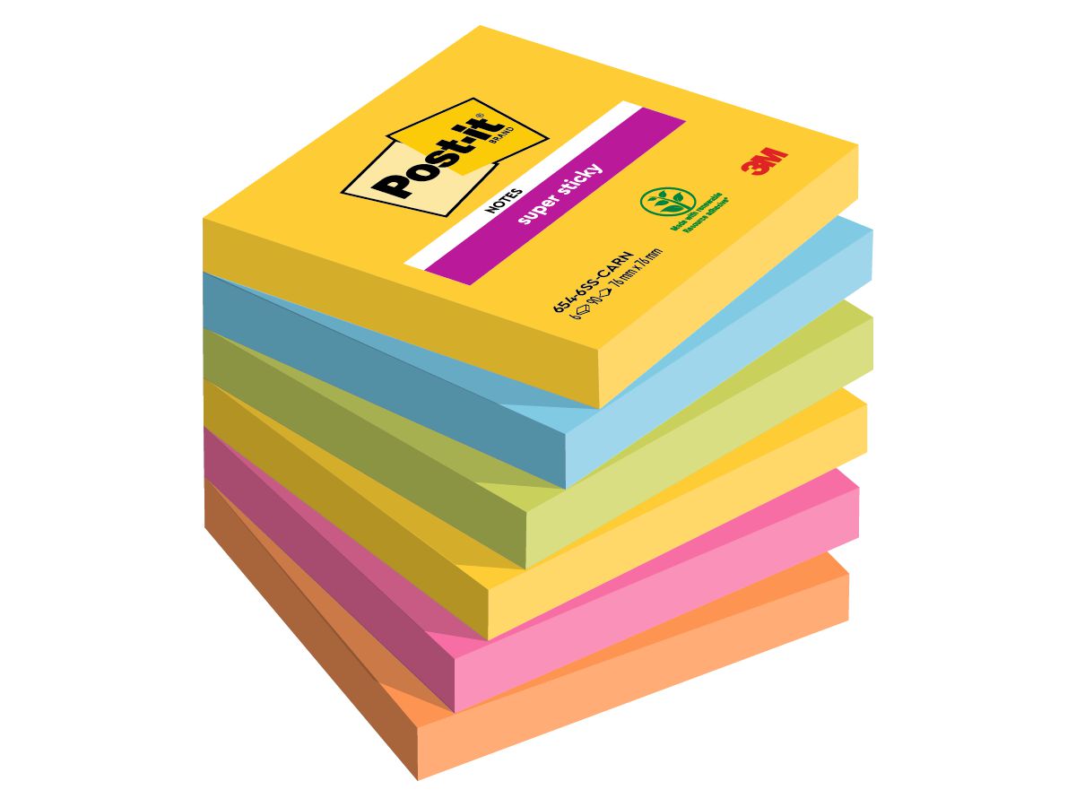 POST-IT Block Super Sticky Carnival 6546SSCAR 5-farbig, 6x90 Blatt 76x76mm (0051141400679)