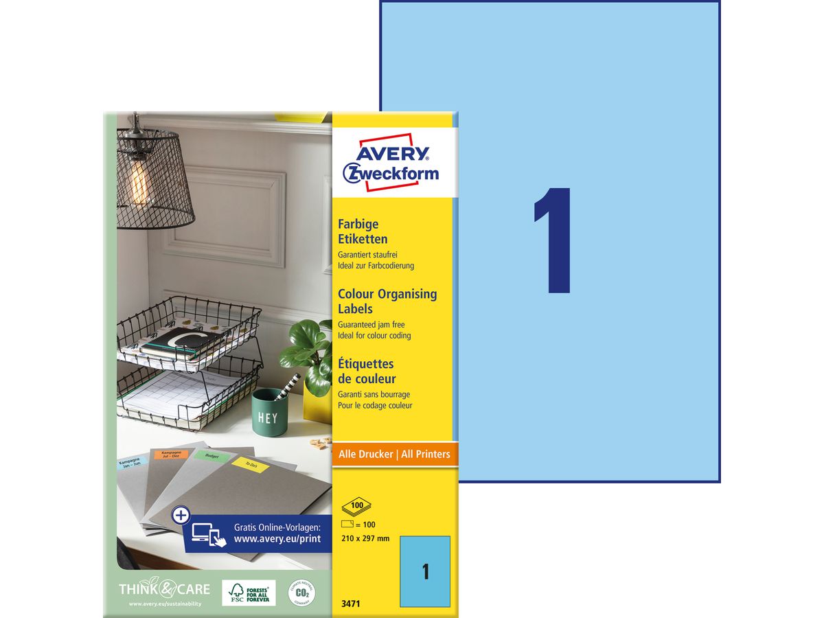 AVERY ZWECKFORM Etichette A4 3471 blu 100 pezzi (4004182034712)