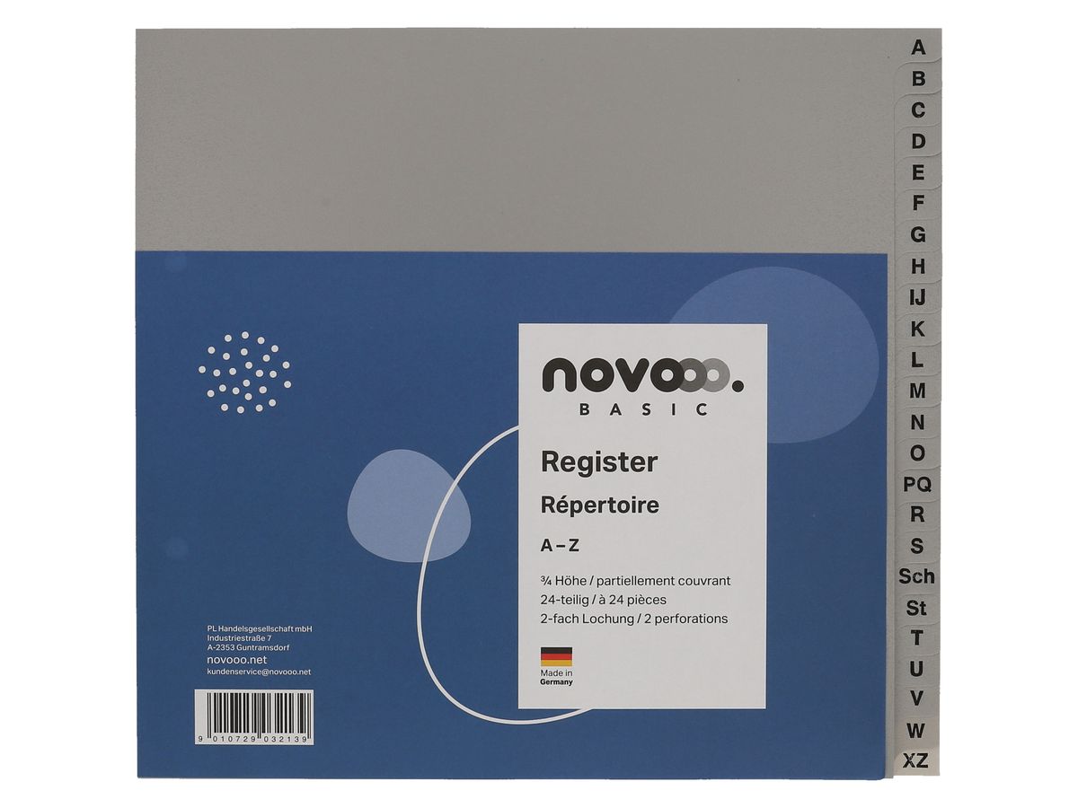 NOVOOO Répertoires PP 3/4 haut 40964 gris A-Z 24pcs. (9010729032139)