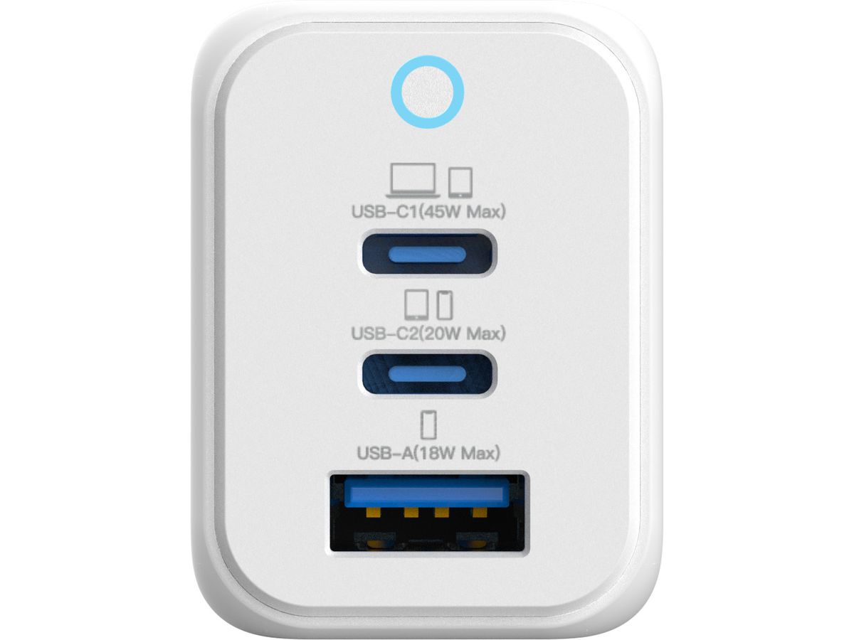 VINNIC FERNOW GaN 45W,Wallcharger VPCG-GA45WG1-EUWH 2x USB C, 1x USB-A, White (4898338018011)