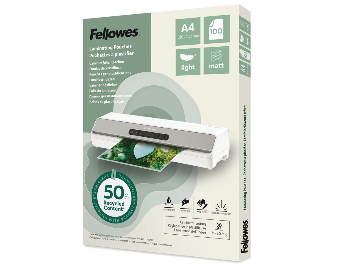 FELLOWES Pellic. Lam. Recycling A4 100143435 matt, 80 my 100 Pezzo (0043859813872)