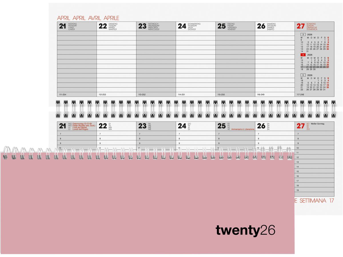 BIELLA Agenda Colorful 2026 888377400026U 1S/2P rosa ML 29.7x10.5cm (7611365527908)