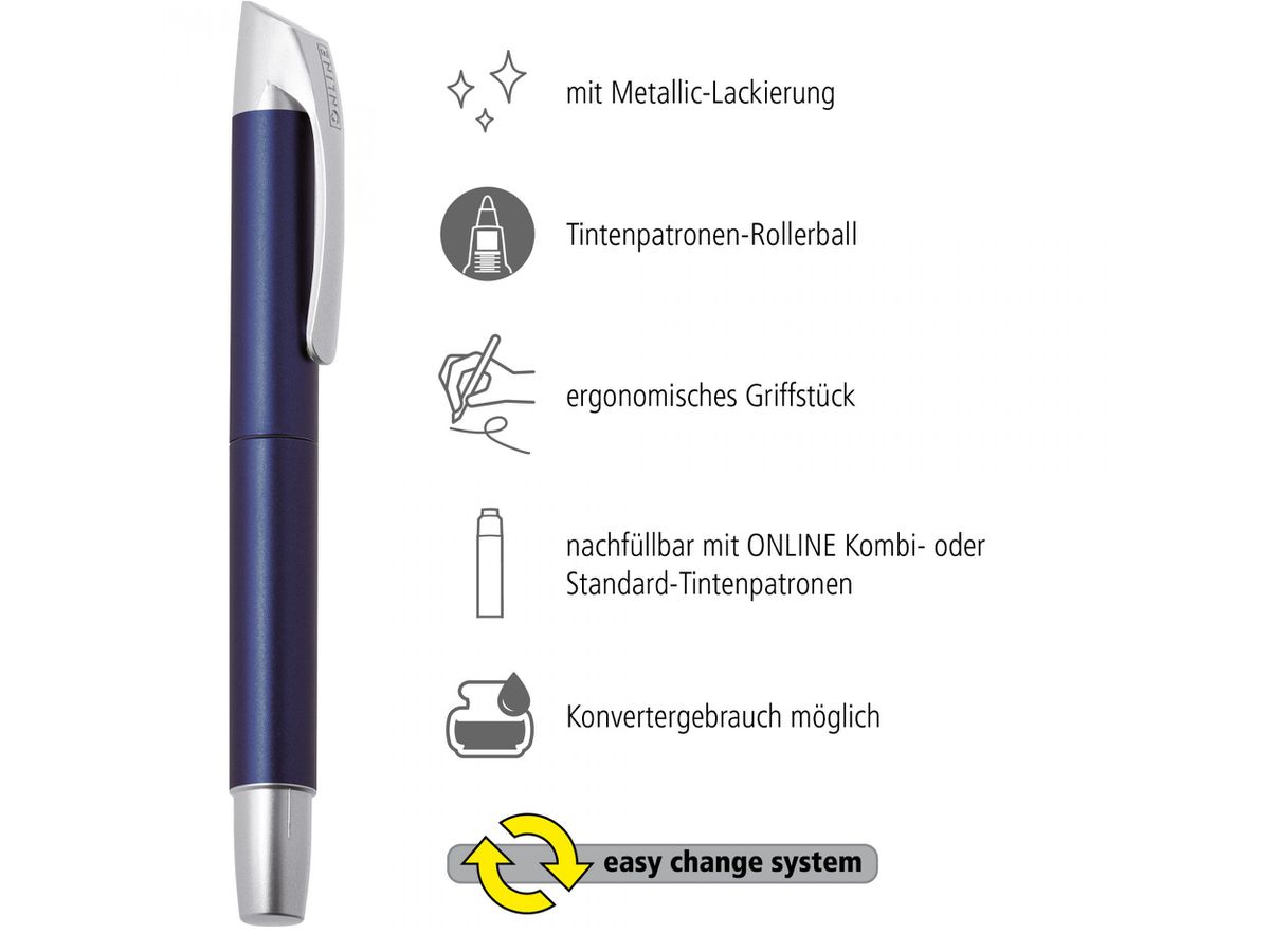 ONLINE Cartouche Rollerball 0.7mm 61153/3D Metallic Blue, bleu (4014421611536)