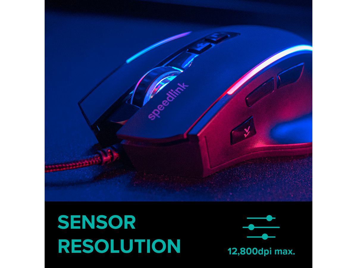 SPEEDLINK DECUS NX Gaming Mouse RGB SL-680024-RRBK Wired, Rubber-Black (4027301335972)