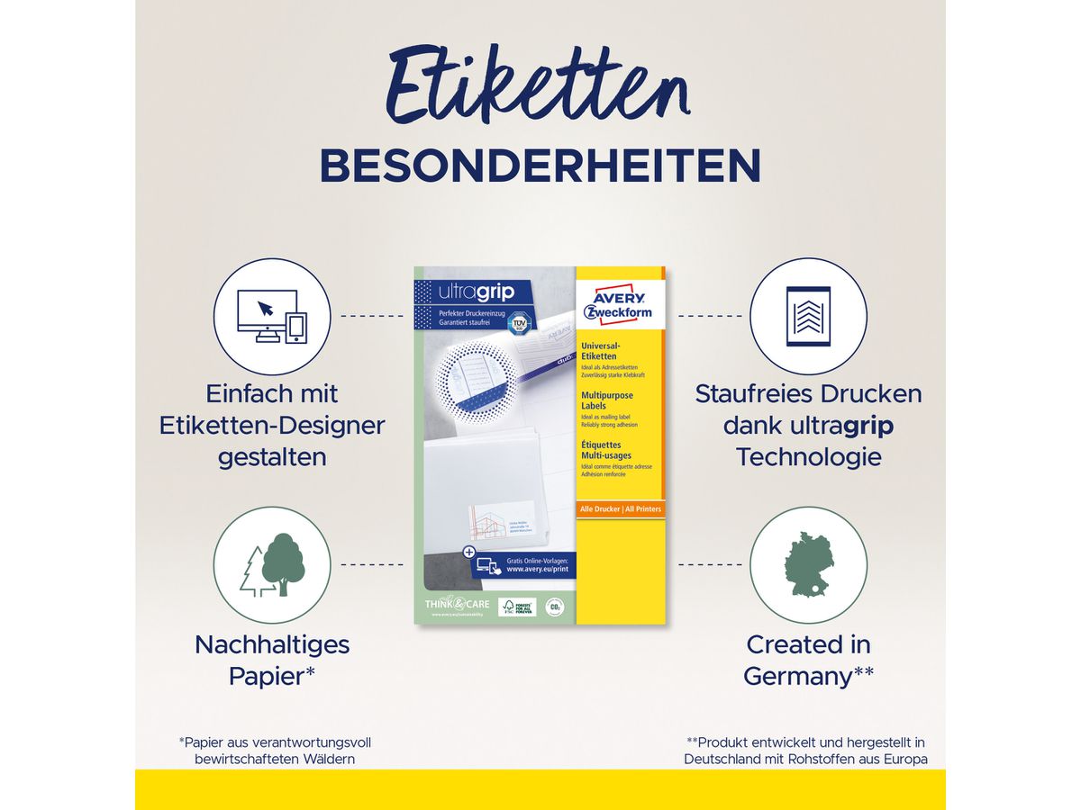 AVERY ZWECKFORM Universal-Etiketten 105x148mm 3483 weiss 400 Stk./100 Blatt (4004182034835)