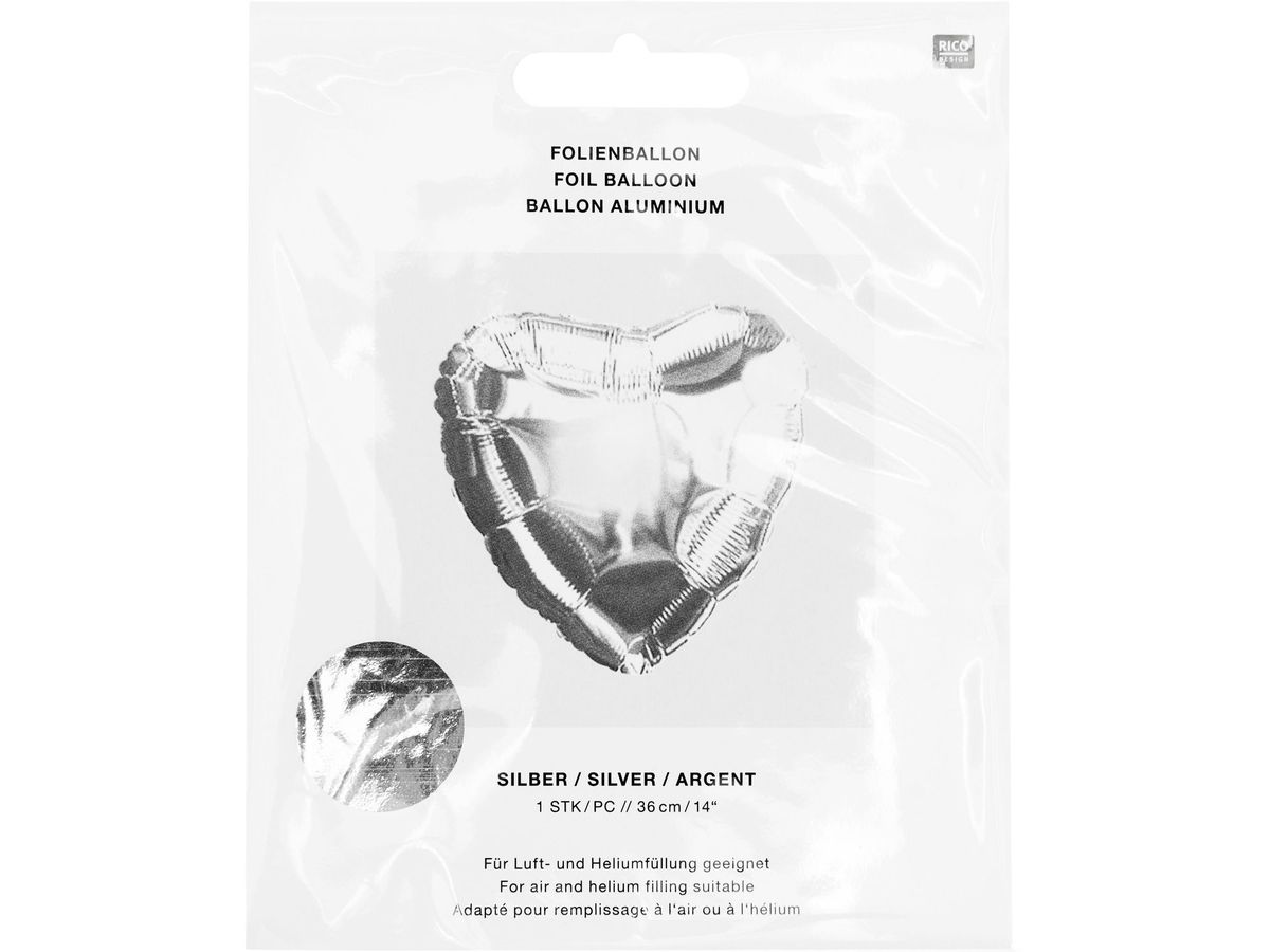 RICO DESIGN Palloncino in foil 36cm 81000.00.76 Cuore argento (4051271133566)