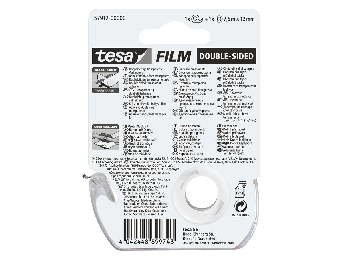 TESA Klebeband tesafilm 12mmx7.5m 579120000 transp., doppels.,auf Abroller (4042448899743)