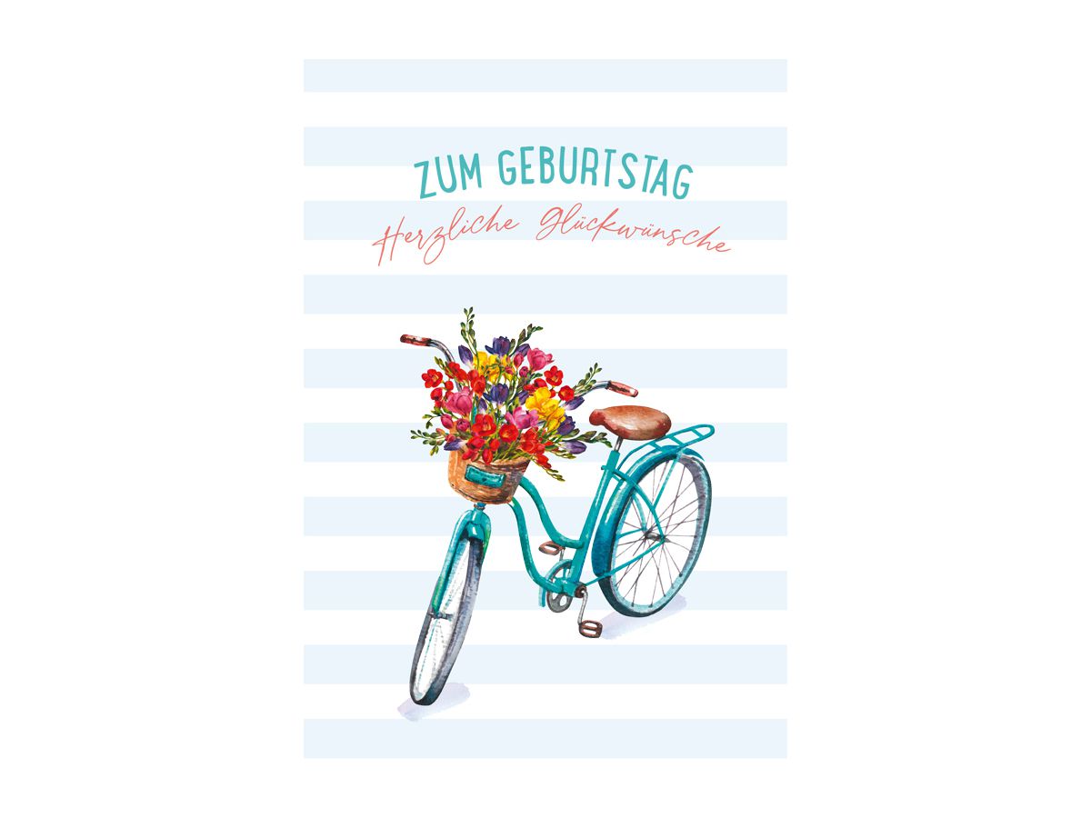 ABC Geburtstagskarte B6 51012 Fahrrad Blumen im Korb (7611119212944)