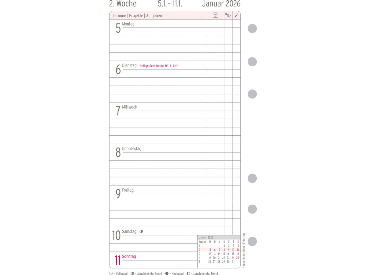 CHRONOPLAN Ersatz Wochenplan 2026 50556Z.26 1W/1S in Zeilen Midi (4004182088555)