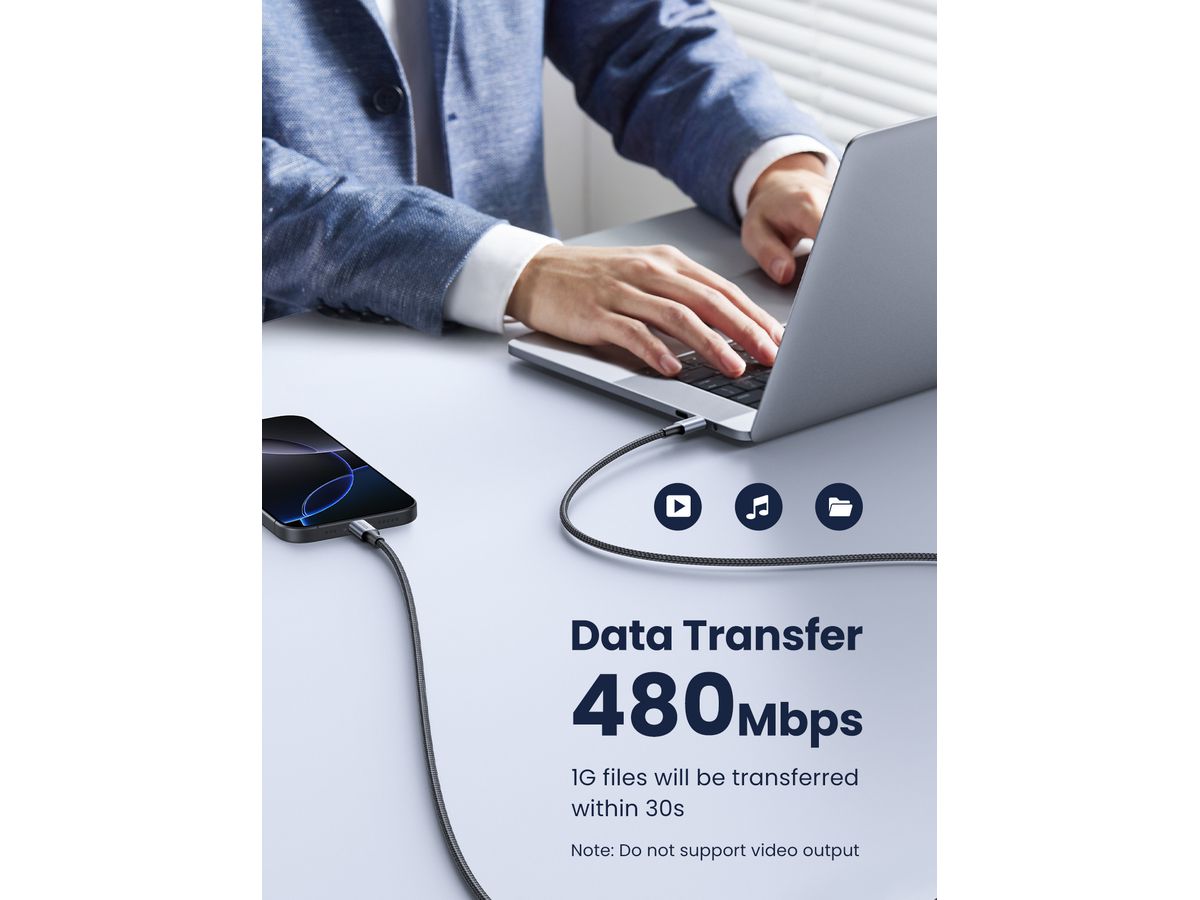 UGREEN Fast ChargingCable 100W Max 70427 5A,USB-C-USB-C,PD,Black 1m (6957303874279)