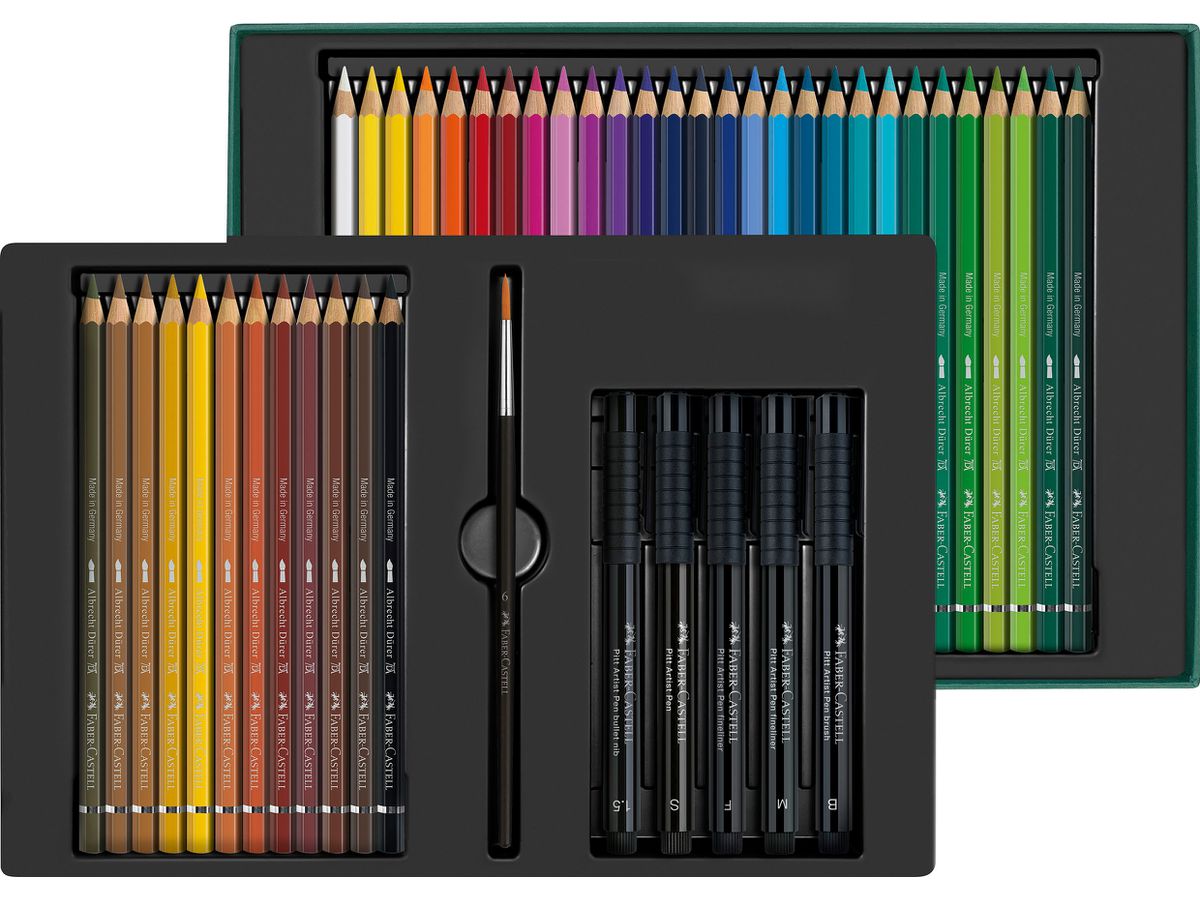 FABER-CASTELL Set Crayon & Pitt Artist Pen 217554 boîte en métal 46 pièces (4005402175543)