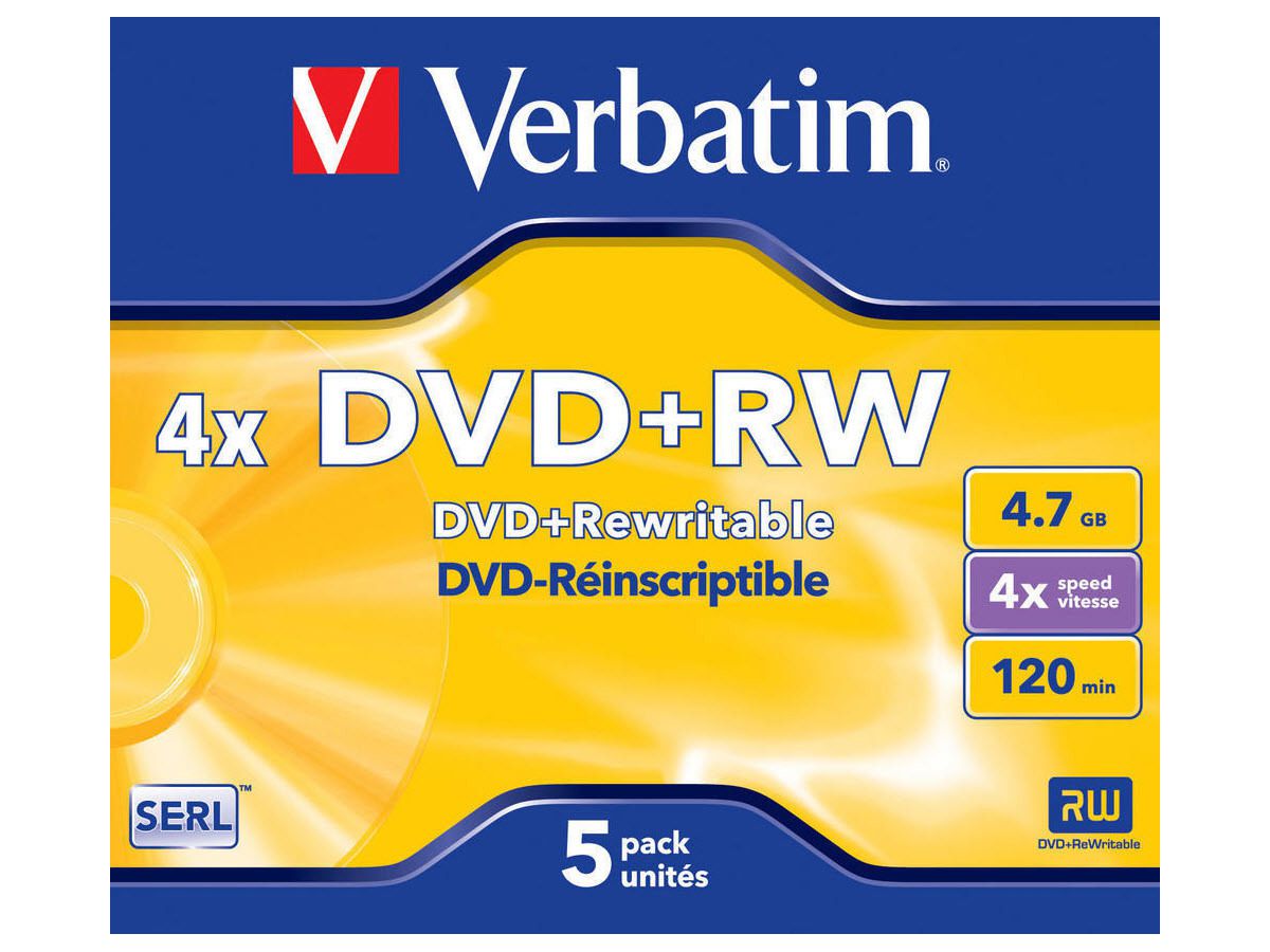 VERBATIM DVD+RW Jewel 4.7GB 43229 1-4x 5 Pcs (0023942432296)
