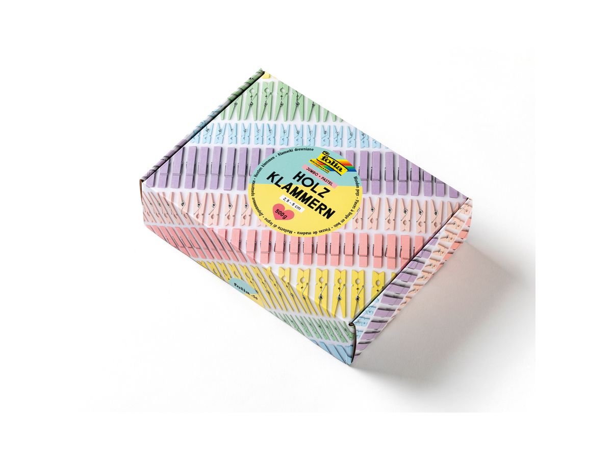 FOLIA Clips en bois pastel 500g 22996 Jumbo Pack, 2.5-5 cm (4001868140927)