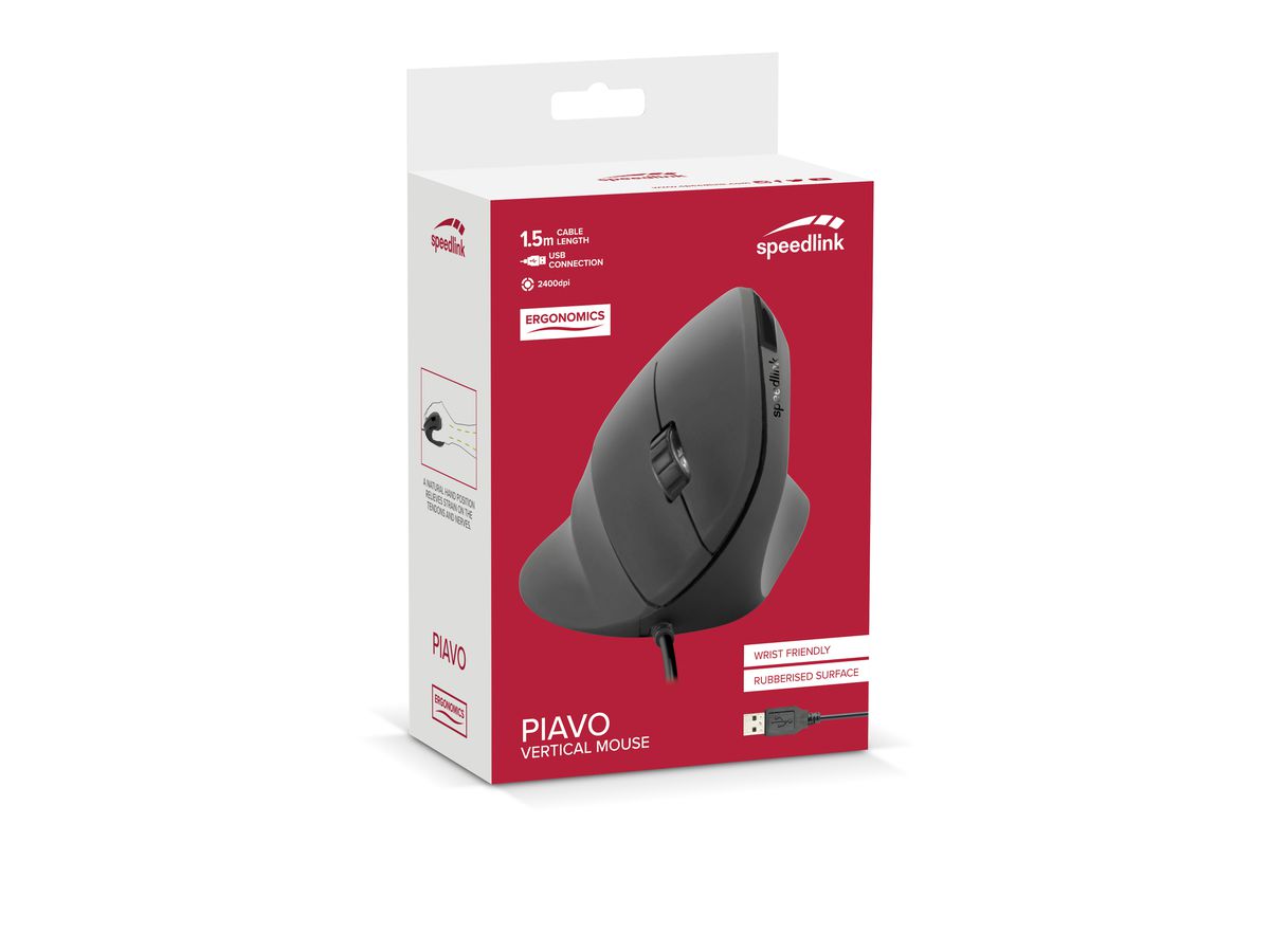 SPEEDLINK PIAVO Ergonomic Mouse USB SL-610019-RRBK vertical, rubber-black (4027301839395)