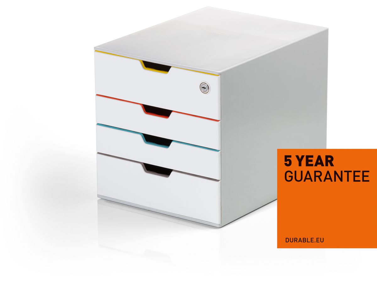 DURABLE Schubladenbox Varicolor 4 SAFE 762627 weiss/bunt 4 Fächer (4005546736129)