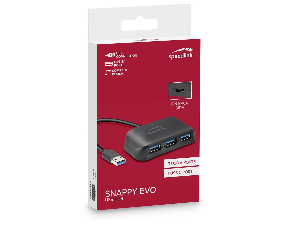 SPEEDLINK SNAPPY EVO USB-A Hub, 4-Port SL-140109-BK USB 3.2 (5 Gbit-s), black (4027301752281)