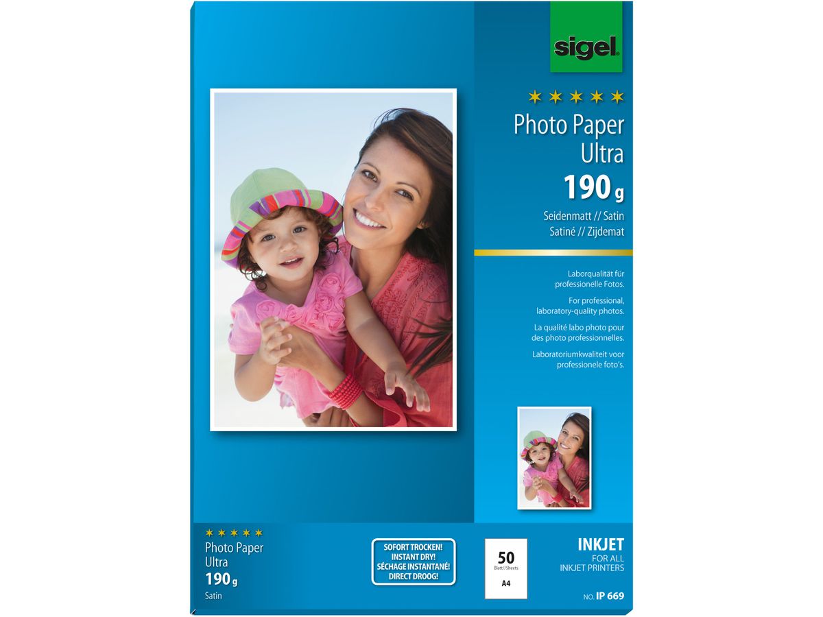 SIGEL InkJet Photo Paper A4 IP669 190g,matt, blanc 50 feuilles (4004360996597)