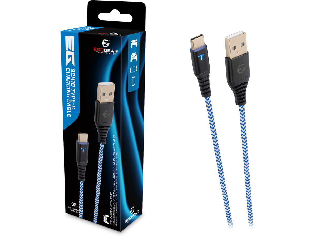 EGOGEAR Charging Cable Type-C 3m SCH10-P5-WH braided, PS5, White,Blue (5425025591794)