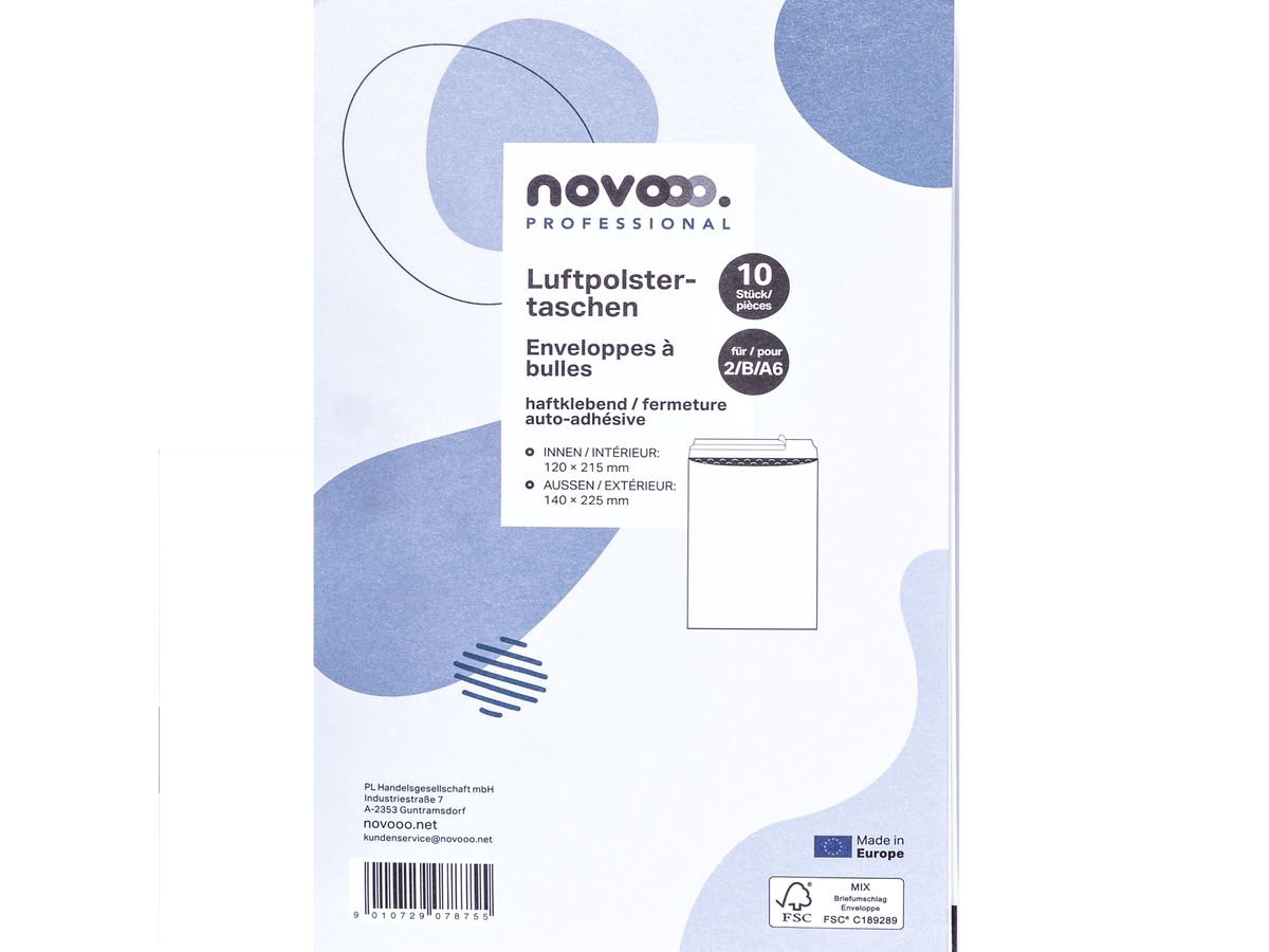 NOVOOO Luftpolstertasche Gr.2 E-1712144 weiss, 140x225mm 10 Stück (9010729078755)
