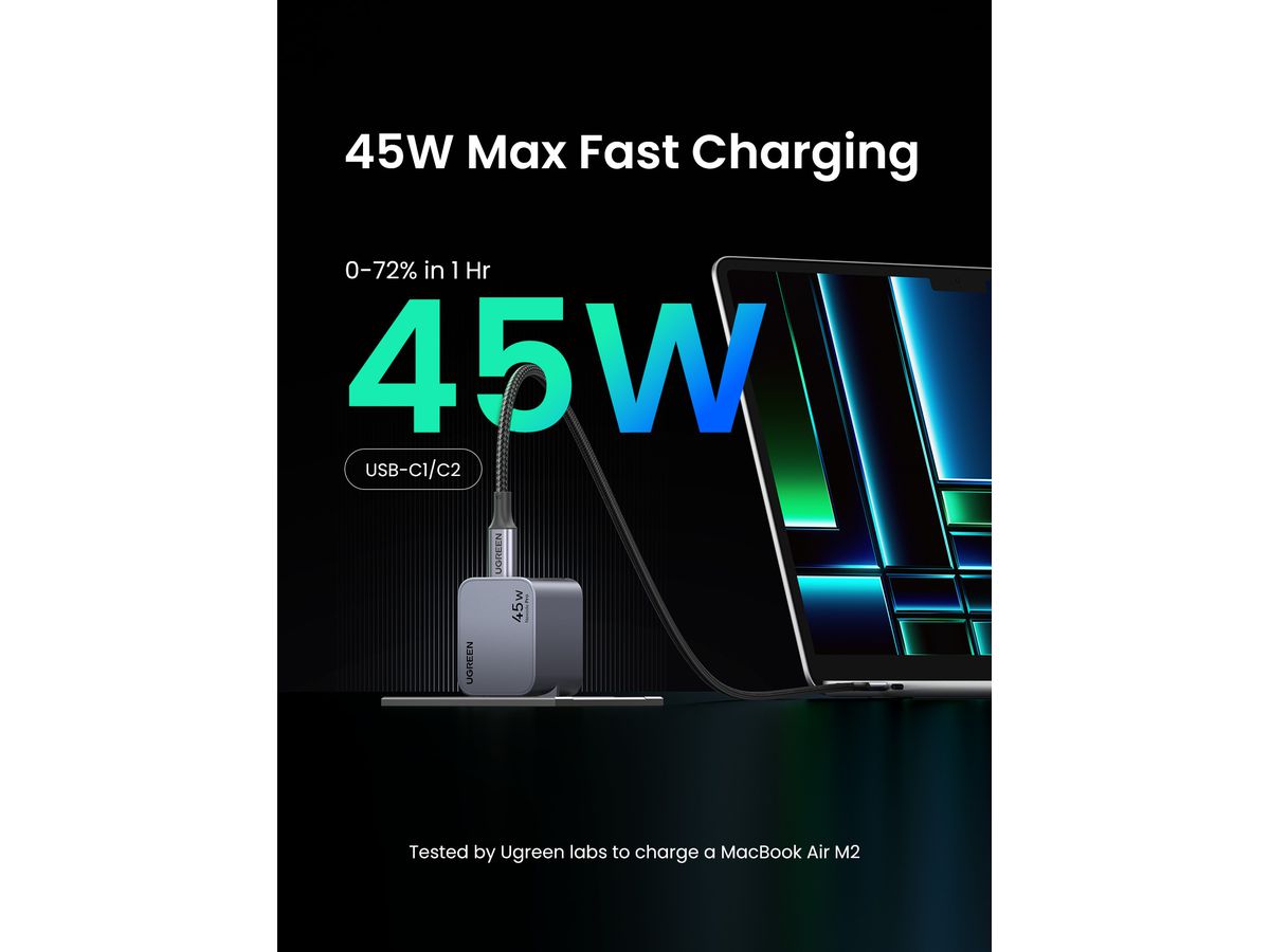 UGREEN USB Wallcharger Nexode Pro 35008 45W, Dual USB-C, GaN (6941876230082)