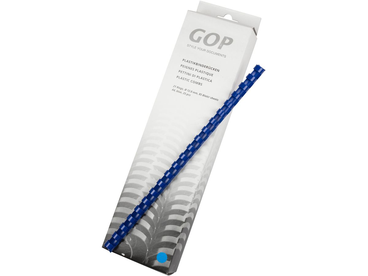 GOP Plastikbinderücken 020492 12mm blau 25 Stück (7640172350768)