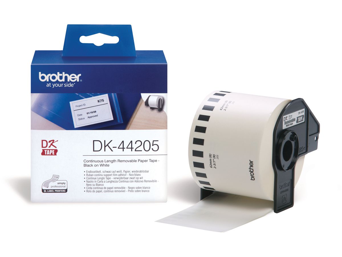 PTOUCH Support pap.cont. 62mmx30.48m DK-44205 QL-500/550 blanc rouleau (4977766635127)