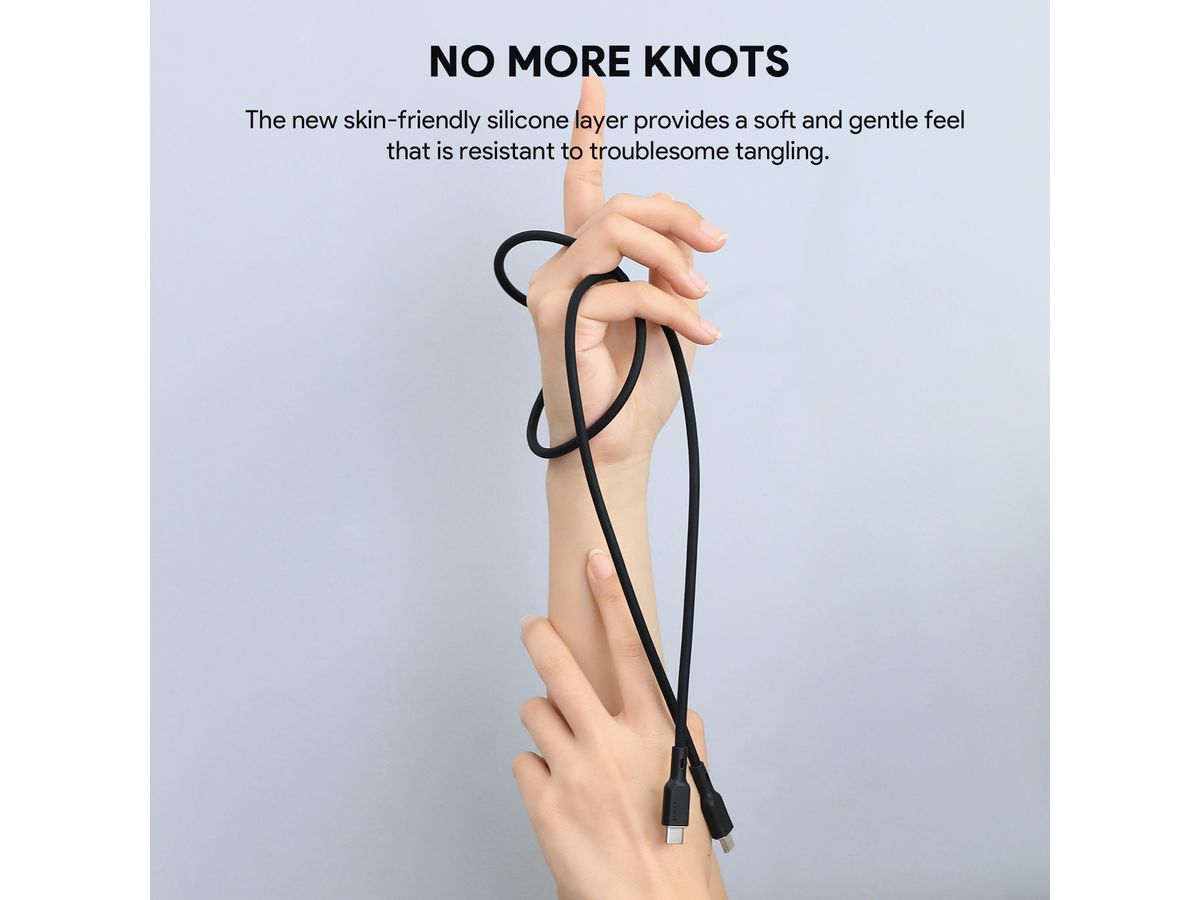 AUKEY Cable USB-C-to-C, Silicone CB-SCC102 1.8m, 100W,Black (0689323785278)