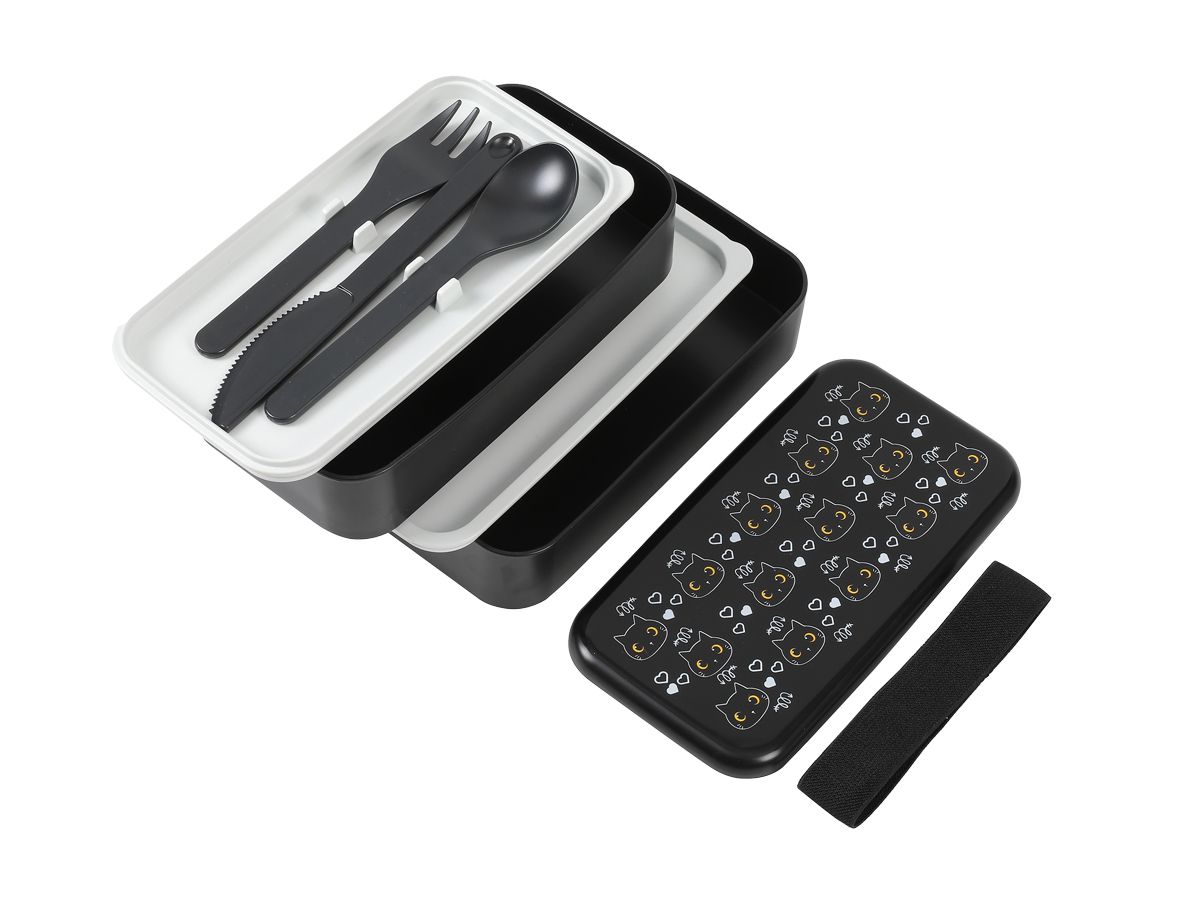 I-DRINK Lunchbox Cat black ID7002 mit Trennwand und Besteck (8059037076429)