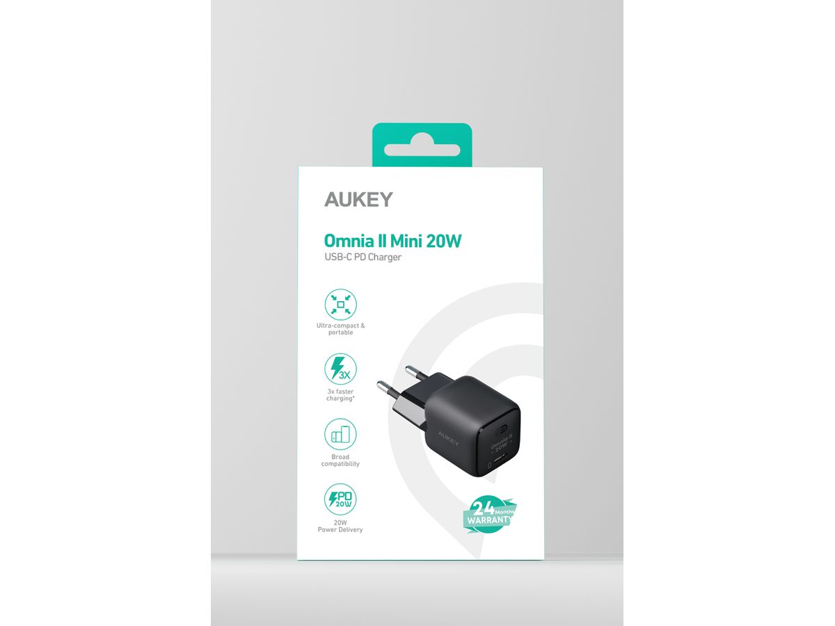 AUKEY Minima 20W GaN USB-C PA-B1T BK Wall Charger, Black (0689323786145)
