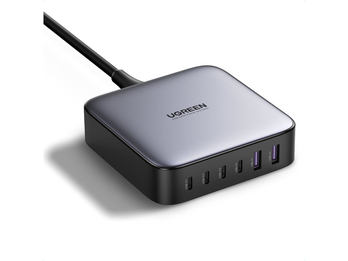 UGREEN USB Desktopcharger Nexode 40914 200W,2xUSB-A+4xUSB-C GaN,Bl. (6957303849147)