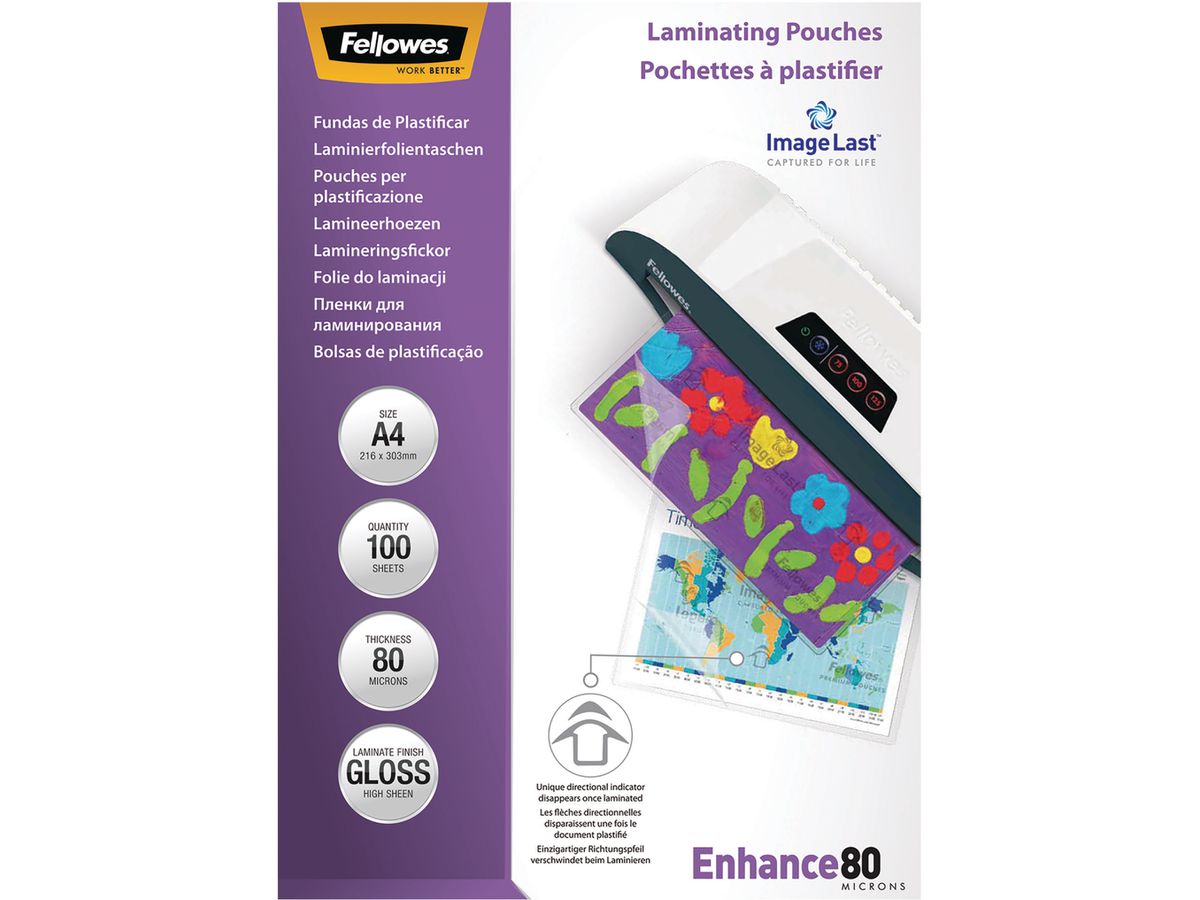 FELLOWES Laminiertasche A4 5306114 glanz, 80my 100 Stk (0077511530616)