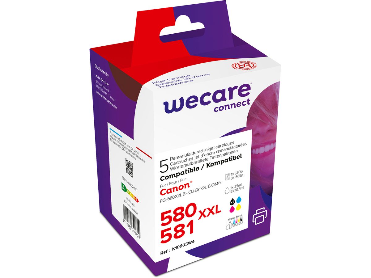 WECARE Multipack XXL rebuilt BKCMY CLI-581XXLPACKWE zu Canon Pixma TS6150 25ml (3112539792329)