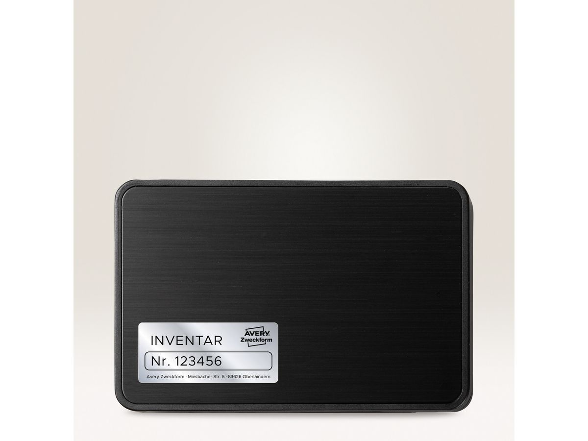 AVERY ZWECKFORM Typenschild-Labels 25,4x10mm L6008-20 silber, Laser 3780 St./20 Bl. (4004182060087)